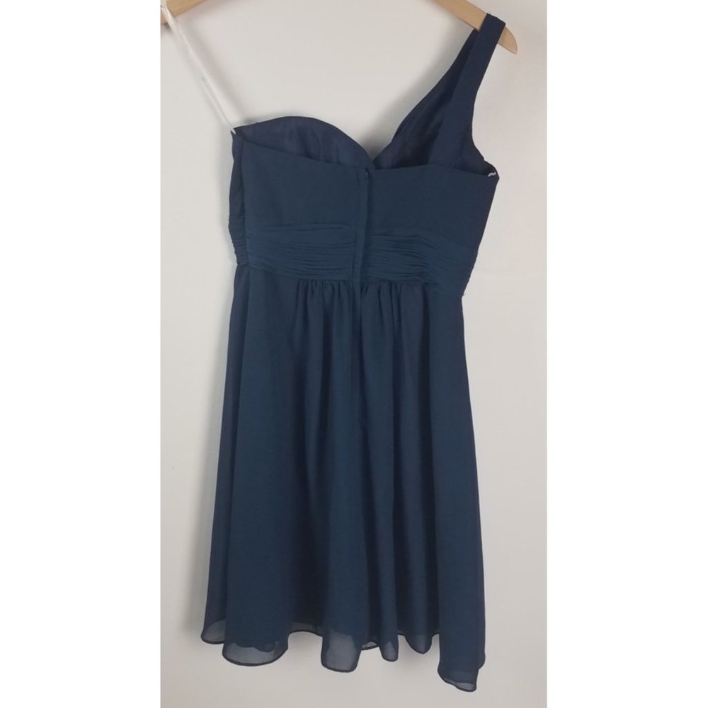 Christina Wu Women's Sz. 4 Navy One Shoulder Chiffon Short Dress 22376 - Picture 6 of 8